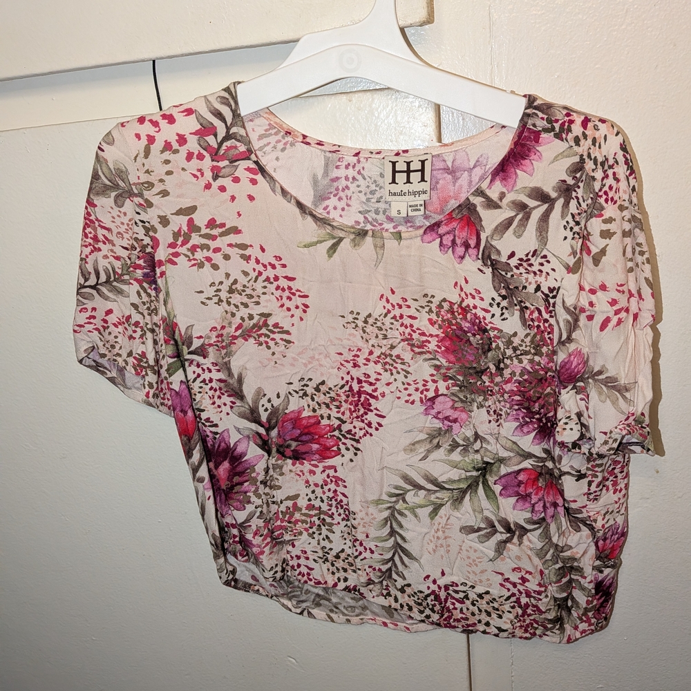 Haute Hippie Pink Floral Short-Sleeve Top